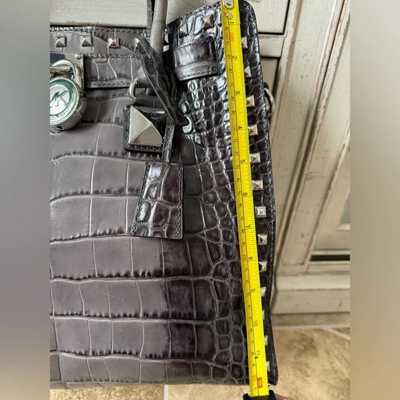 Michael Kors Grey Croc Embossed Hamilton Studded Tote - Picture 4 of 16